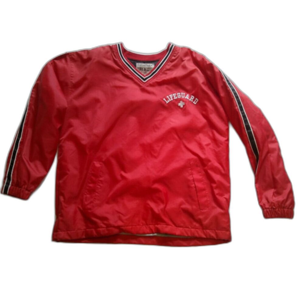 Vintage Steve and Barrys Lifegurad Windbreaker Pullover V-Neck Red Jacket Size M